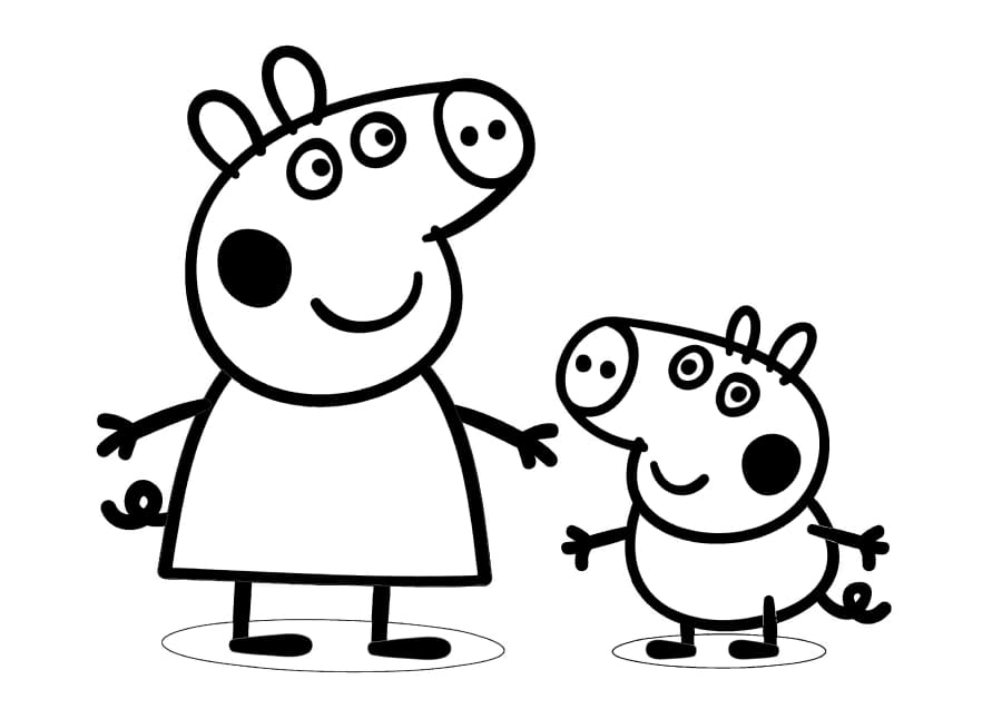 Peppa Pig serves a duck to his younger brother George
